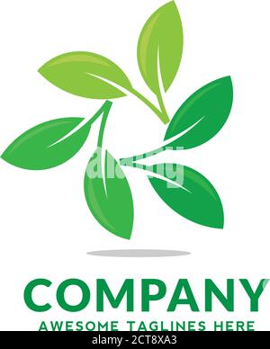 creative circle green leaf ecology nature element vector logo design template Stock Vector