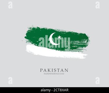 Flag of Pakistan Brush strokes drawn by hand Vector illustration on white background Independence Day Stock Vector