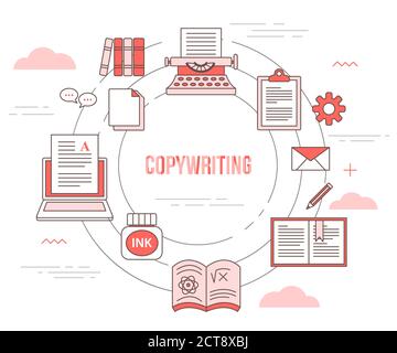 copywriting concept with icon set template banner with modern orange color style Stock Vector