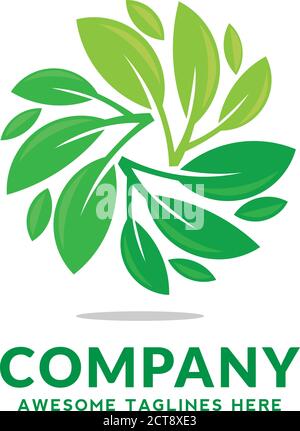 creative circle green leaf ecology nature element vector logo design template Stock Vector