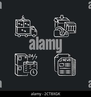 Freight transportation chalk white icons set on black background Stock Vector
