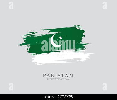 Flag of Pakistan Brush strokes drawn by hand Vector illustration on white background Independence Day Stock Vector