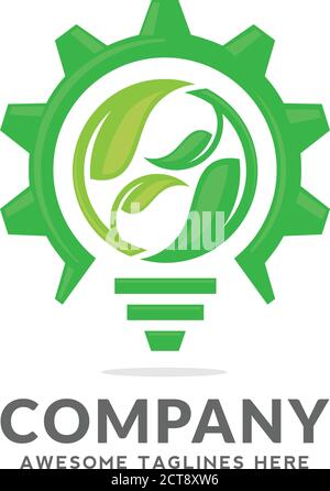 smart renewable energy idea logo vector concept base from light bulb green leaf and gear symbol Stock Vector