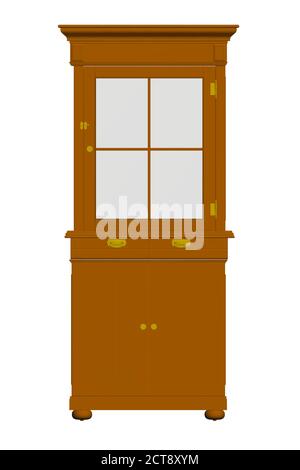 Model of a wooden brown cabinet. Decorative sideboard. Front view. Vector illustration Stock Vector