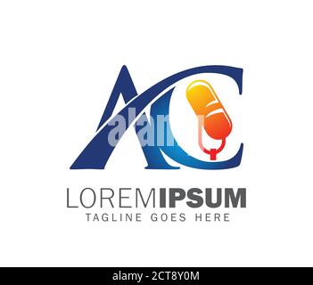 A vector illustration of AC monogram initial podcast logo in blue and orange color shade Stock Vector
