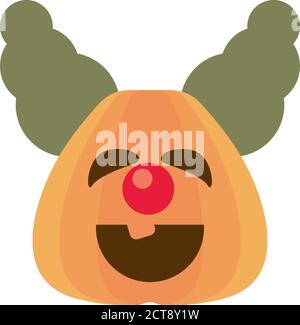halloween pumpkin with evil clown flat style icon vector illustration design Stock Vector
