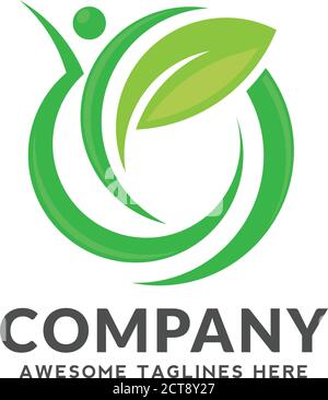 green leaf ecology and fitness health vector, abstract people health logo and abstract organic leaf logo, Leaf logo ecology graphic creative template Stock Vector