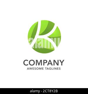 circle green leaf with hidden letter k logo vector concept, creative initial letter k with leaf logo vector Stock Vector