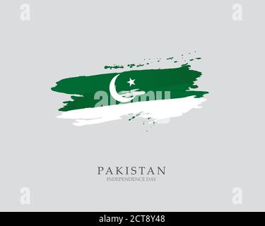 Flag of Pakistan Brush strokes drawn by hand Vector illustration on white background Independence Day Stock Vector