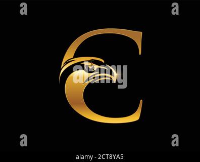A vector illustration logo of Golden Eagle Monogram Initial letter C logo in black background Stock Vector