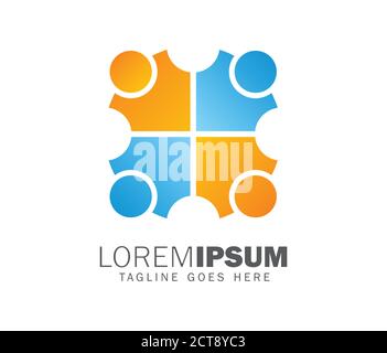 A vector illustration of Bubble chat people logo sign with blue and orange color Stock Vector