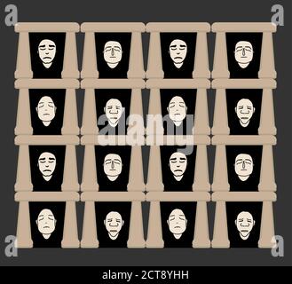 black and white house. Museum of Human Faces. God of death. vector illustration Stock Vector