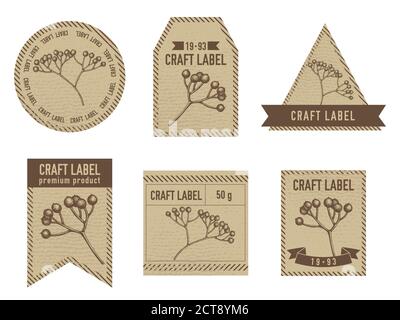 Craft labels vintage design with illustration of viburnum Stock Vector