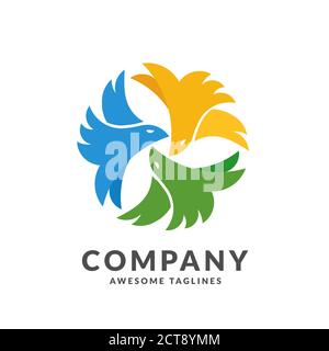 creative colorful vector abstract flat art logo of birds flying in a circle Stock Vector