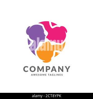 creative colorful woman head connected circle for relationship or beauty logo Stock Vector