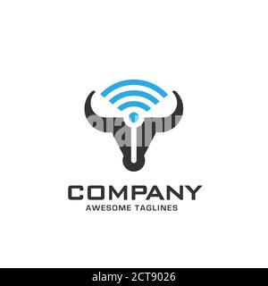 Bull head power vector with WiFi logo concept illustration Stock Vector