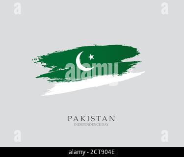 Flag of Pakistan Brush strokes drawn by hand Vector illustration on white background Independence Day Stock Vector