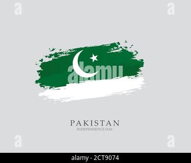 Flag of Pakistan Brush strokes drawn by hand Vector illustration on white background Independence Day Stock Vector