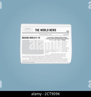 Newspaper template. Folded newspaper with blank picture for pasting and text. Date and headlines, with article text. Breaking world news newspaper. Wh Stock Vector