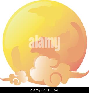 mid autumn festival, moon and clouds on white background vector illustration design Stock Vector