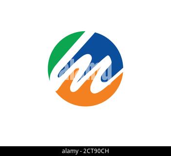 A vector illustration of Monogram Letter M Logo with Colorful circle in green, blue and orange color combo Stock Vector