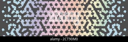 Modern holographic geometric arabic pattern. Geometric halftone texture with rainbow tile disintegration Stock Vector