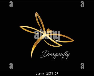 Vector illustration logo of Golden Dragonfly Logo Sign Stock Vector