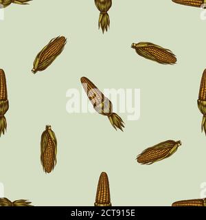 Seamless pattern with hand drawn colored corn stock illustration Stock Vector