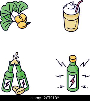Caffeinated drinks RGB color icons set Stock Vector