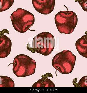 Seamless pattern with hand drawn colored apples stock illustration Stock Vector