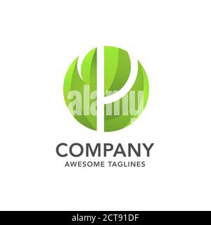 circle green leaf with hidden letter p logo vector concept, creative initial letter p with leaf logo vector Stock Vector