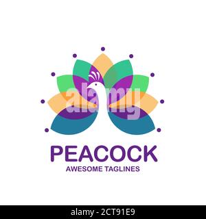 creative simple colorful peacock logo design vector Stock Vector