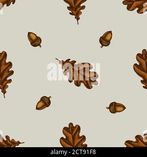 Seamless pattern with hand drawn colored oak stock illustration Stock Vector