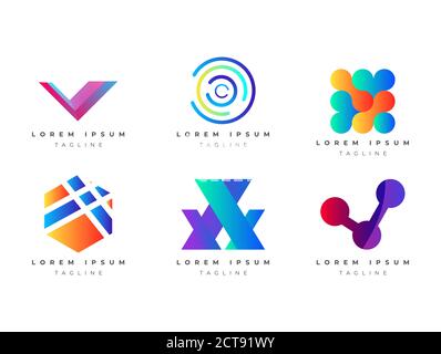 Abstract Colorful Logo Design Vector Template Set for company, corporate identity, apps and other businss Stock Vector