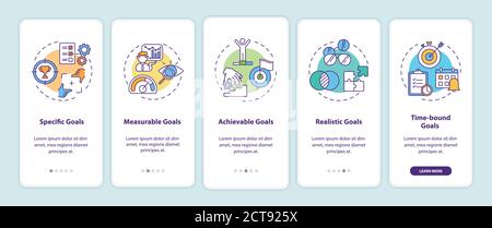 Smart goals definition onboarding mobile app page screen with concepts Stock Vector