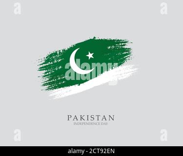Flag of Pakistan Brush strokes drawn by hand Vector illustration on white background Independence Day Stock Vector