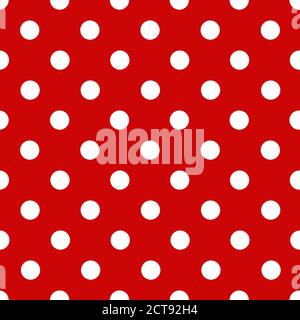 Red vintage seamless pattern with white polka dots. White retro polka dot pattern on red background Stock Vector