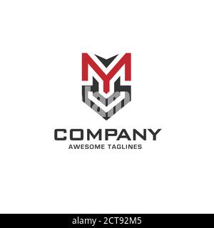 creative initial letter m with shield abstract geometric style logo Stock Vector