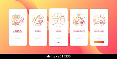 Energetics ingredients onboarding mobile app page screen with concepts Stock Vector
