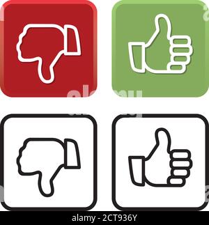 Thumbs Up and Thumbs Down in Color and Black Vector Illustration Stock Vector
