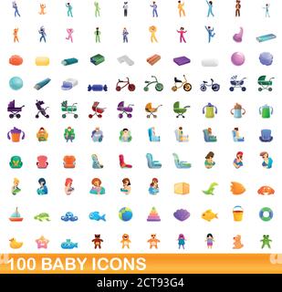100 baby icons set. Cartoon illustration of 100 baby icons vector set isolated on white background Stock Vector