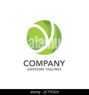 circle green leaf with hidden letter y logo vector concept, creative initial letter y with leaf logo vector Stock Vector