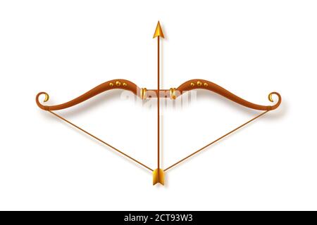Antique bow and arrow on white background. Stock Vector