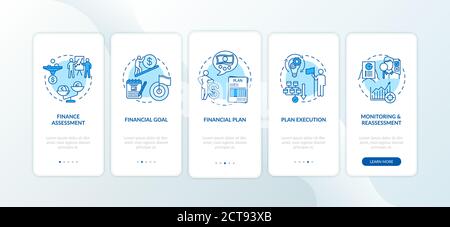 Financial planning process onboarding mobile app page screen with concepts Stock Vector