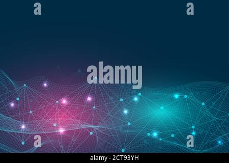 Geometric abstract background with connected line and dots. Structure molecule and communication. Big Data Visualization. Medical, technology, science Stock Vector