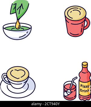 Beverages RGB color icons set Stock Vector