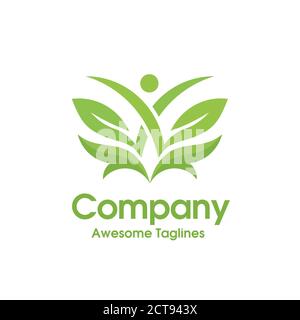 creative healthcare logo with abstract human and green leaf logo vector Stock Vector