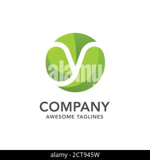 circle green leaf with hidden letter y logo vector concept, creative initial letter y with leaf logo vector Stock Vector