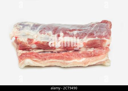 piece of fat pork ribs, raw meat, isolated on white Stock Photo
