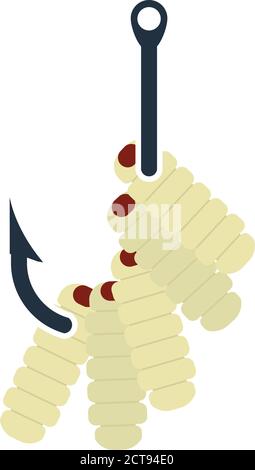 Icon Of Worm On Hook. Flat Color Design. Vector Illustration. Stock Vector